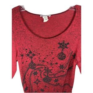 Vintage Forever Jade Christmas Top Pullover Red Beaded Ornaments Snowflakes S US